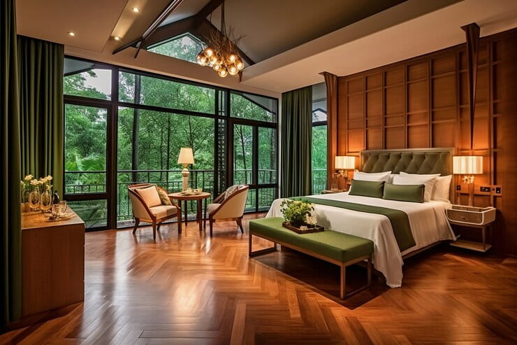 Wooden Decor in Hotel Room with Panoramic View